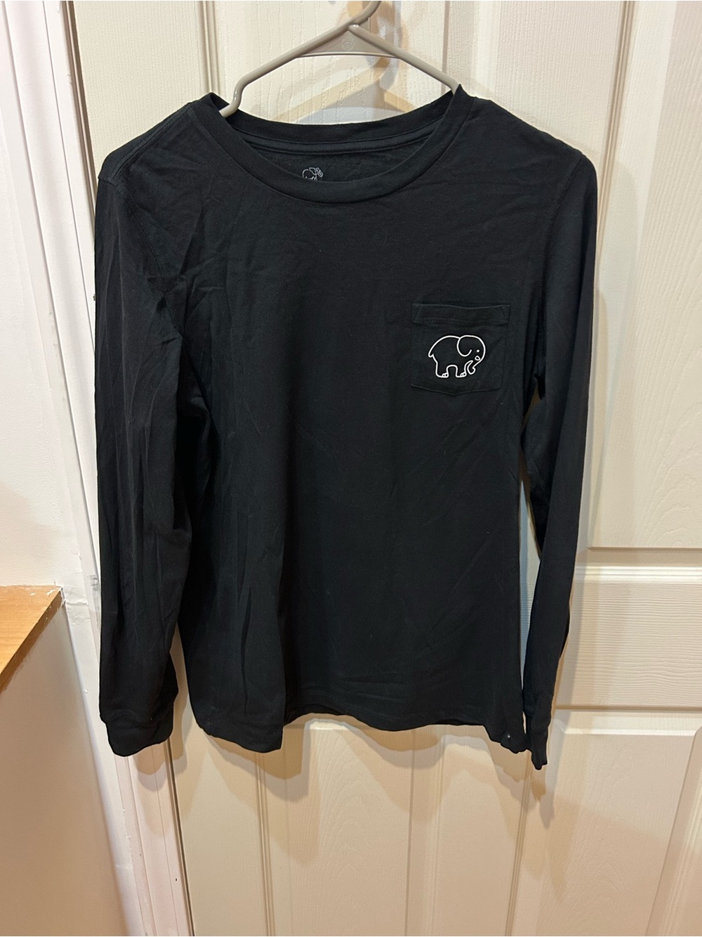 ivory ella Black Crewneck Tee with White Elephant Logo